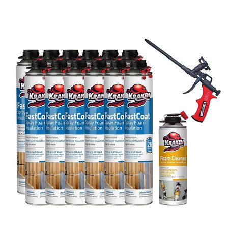 Krakenbond Krakenbond FastCoat Insulation Foam Spray, 27.1 oz, 12 Gun Use Cans, 1 Spray Foam Gun, 1 Spray Foam Cleaner, 14PK 12FC1FGC1SG